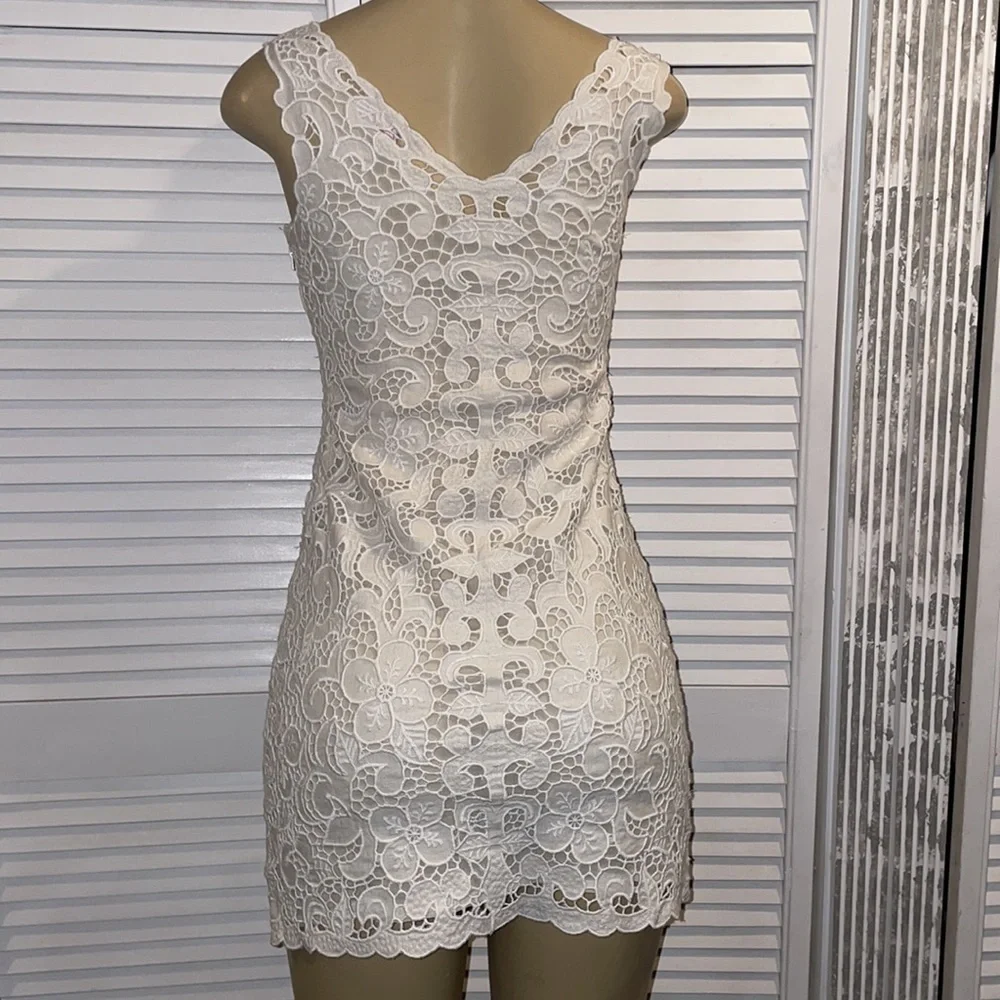 CALYPSO ST. BARTH DRESS KAGAMI WHITE LINEN EMBROIDERED LACE SIZE EXTRA SMALL - Picture 7 of 9